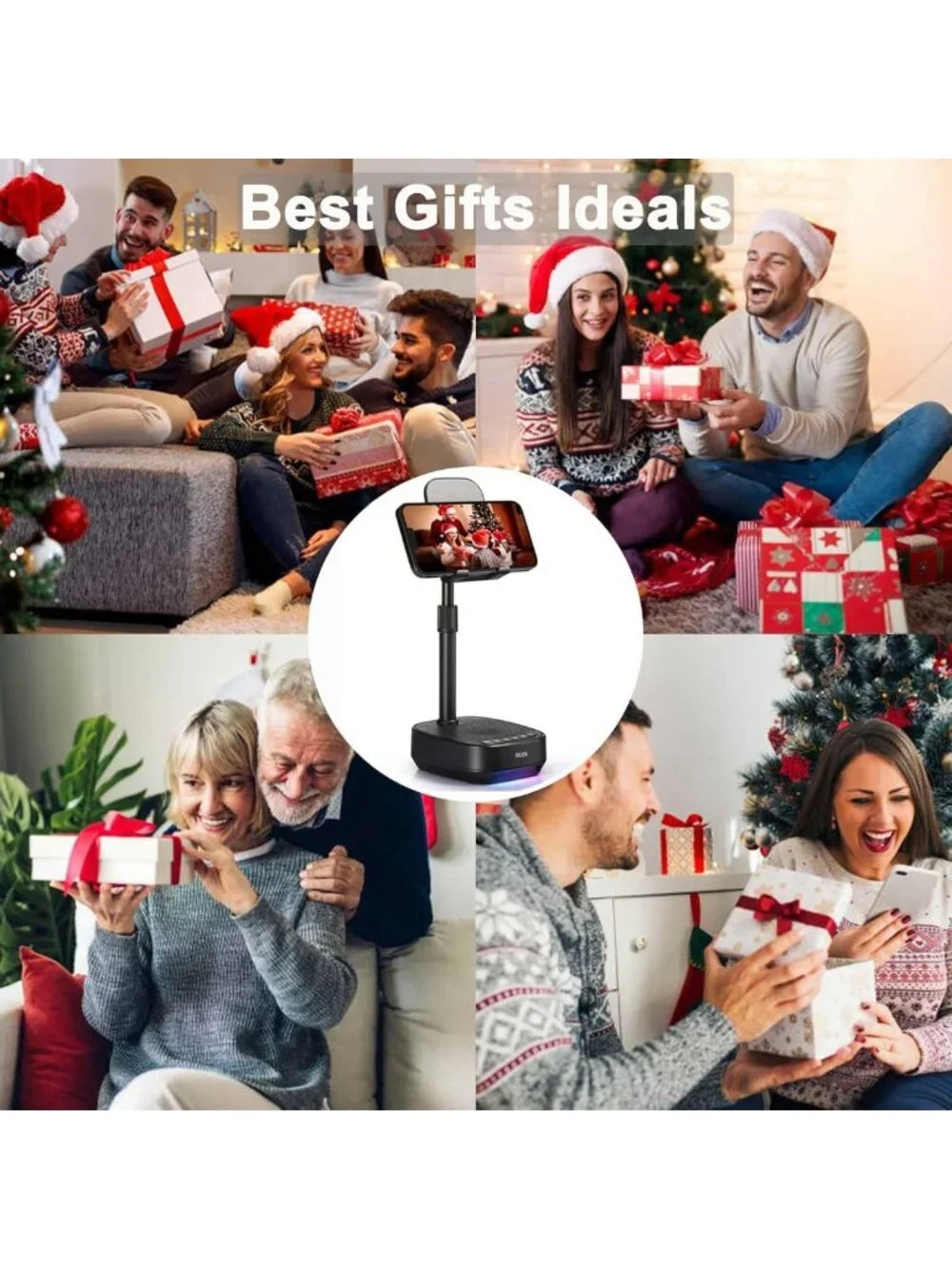 Adjustable Bluetooth Speaker Phone Stand with LED Light - Unique Gift for